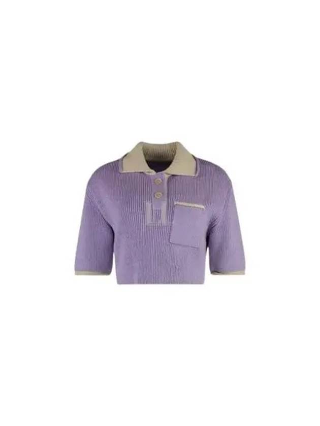 Le Maille Arco Contrasted Cropped Knit Polo Shirt Purple - JACQUEMUS - BALAAN 2