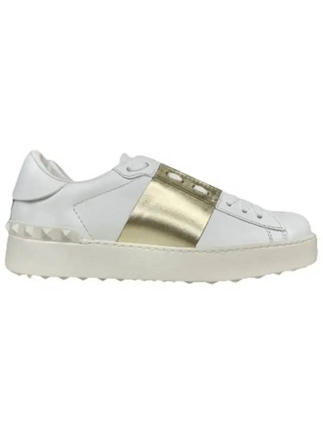 Men's Hidden Open Band Metallic Low Top Sneakers White Gold - VALENTINO - BALAAN 2