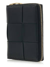 Intrecciato Zipper Around Half Wallet Black - BOTTEGA VENETA - BALAAN 3