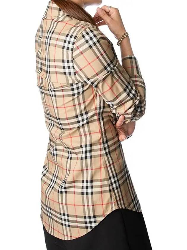 Button Down Collar Vintage Check Stretch Cotton Long Sleeve Shirt Beige - BURBERRY - BALAAN.