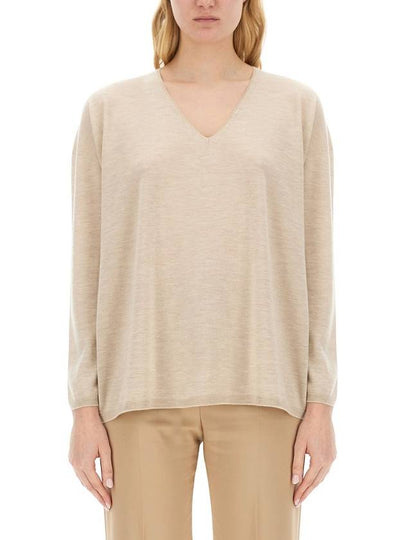 Precia V neck cashmere knit top beige - MAX MARA - BALAAN 2