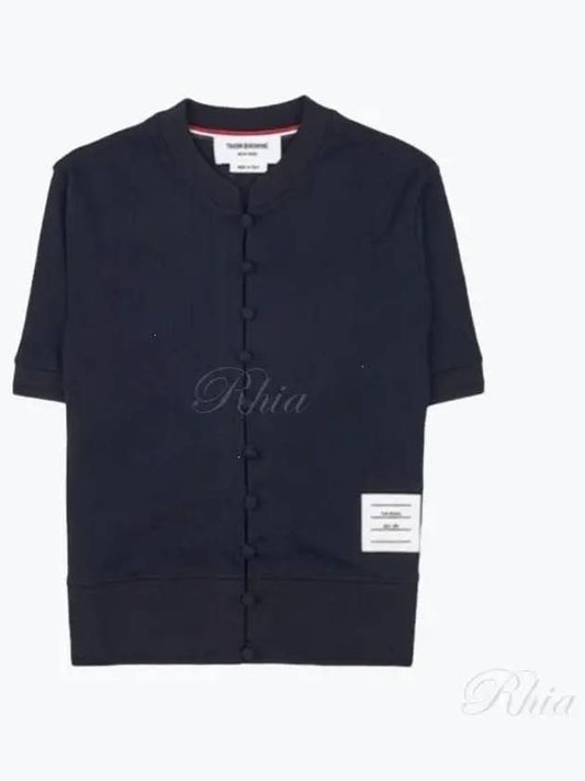 Pointel Rib Short Sleeve Cardigan Navy - THOM BROWNE - BALAAN 2