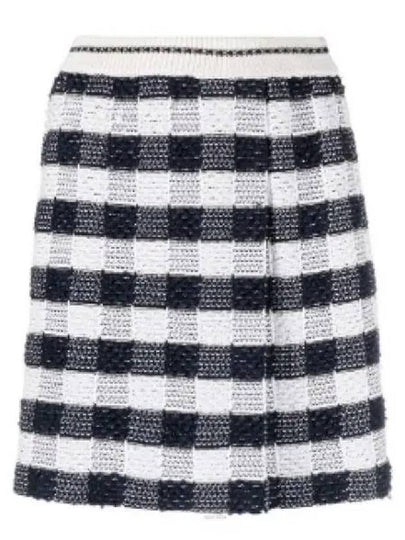 Gingham Inlay Stripe Side Pleat Skirt Navy - THOM BROWNE - BALAAN 2