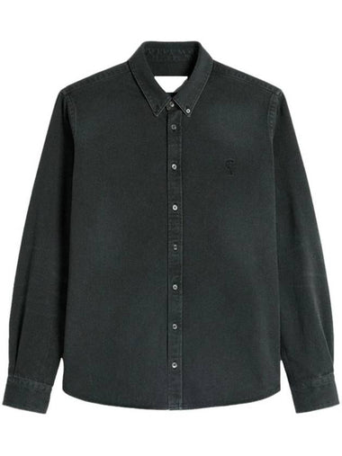 Button Down Long Sleeve Shirt Black - AMI - BALAAN 1