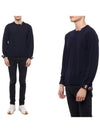 Intarsia Stitch Crew Neck Merino Wool Knit Top Navy - THOM BROWNE - BALAAN 2