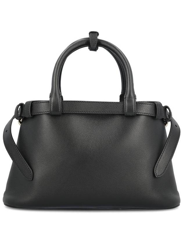 Double Belt Buckle Large Leather Handles Tote Bag Black - PRADA - BALAAN 3