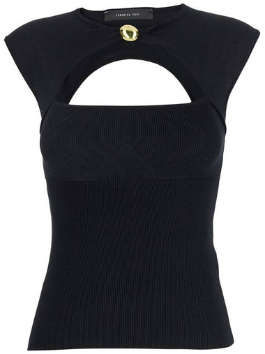 Black Top With Jewel Detail On The Front In Viscose Blend Woman - FEDERICA TOSI - BALAAN 1