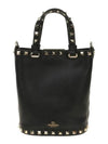 Rockstud Grainy Leather Tote Bag Black - VALENTINO - BALAAN 4