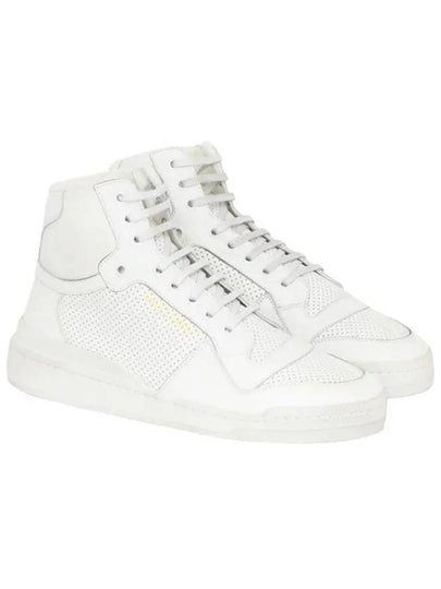 Men's SL24 Used-Look Perforated Leather Mid Top Sneakers White - SAINT LAURENT - BALAAN 2