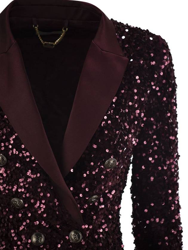 Double-breasted jacket in chenille embroidered with sequins - ELISABETTA FRANCHI - BALAAN 4