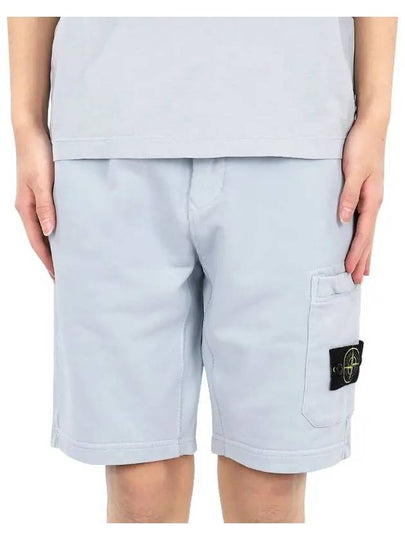 Cotton Fleece Cargo Bermuda Shorts Light Blue - STONE ISLAND - BALAAN 2