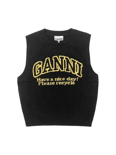 Intarsia Graphic Crewneck Vest Black - GANNI - BALAAN 2