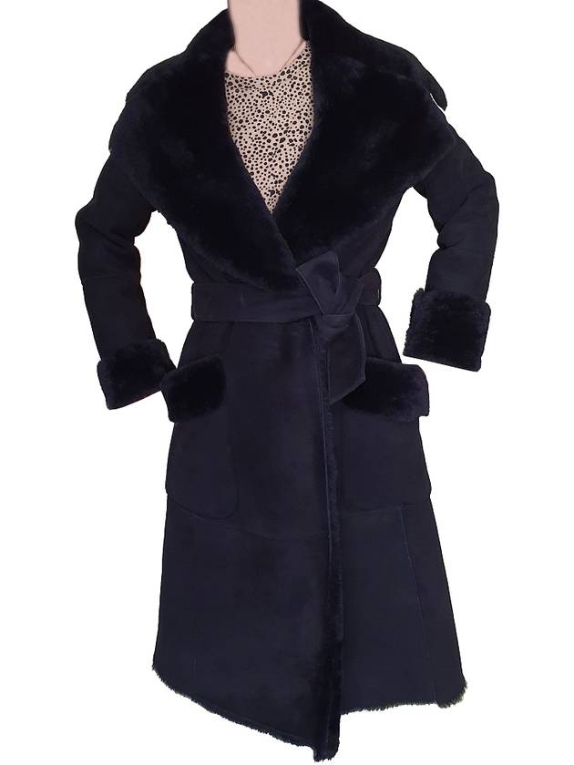 Shearling sheepskin mutton belt fur collar black long tax coat - ARMANI COLLEZIONI - BALAAN 2