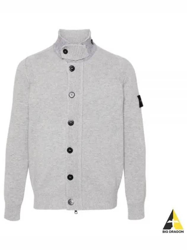 Wappen High Neck Button Up Wool Cardigan Melange Grey - STONE ISLAND - BALAAN 2