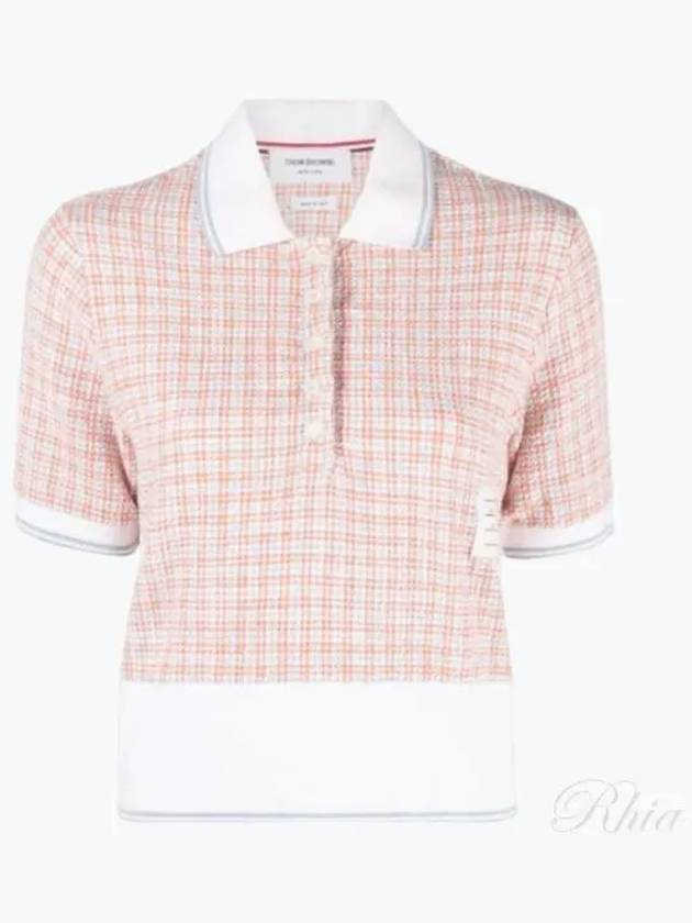 Checked Tweed Shrunken Short Sleeve Polo Pink - THOM BROWNE - BALAAN 2