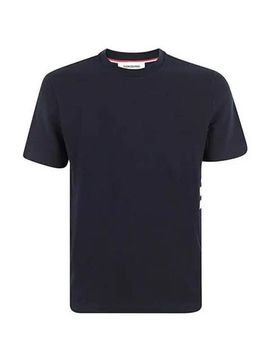 Classic Pique Rib Side Insert 4-Bar Short Sleeve T-Shirt Navy - THOM BROWNE - BALAAN 1