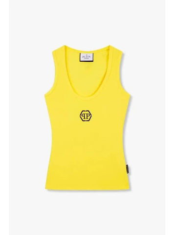 Women s Hexagon Embroidered Ribbed Tank Top Yellow - PHILIPP PLEIN - BALAAN 1