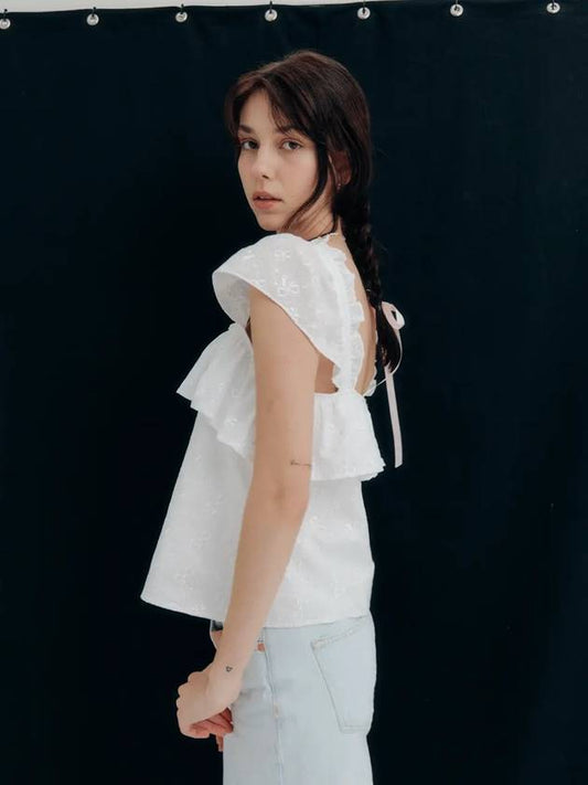 SHORT SLEEVE BLOUSE WHITE - CLAIR DE SAGE - BALAAN 2