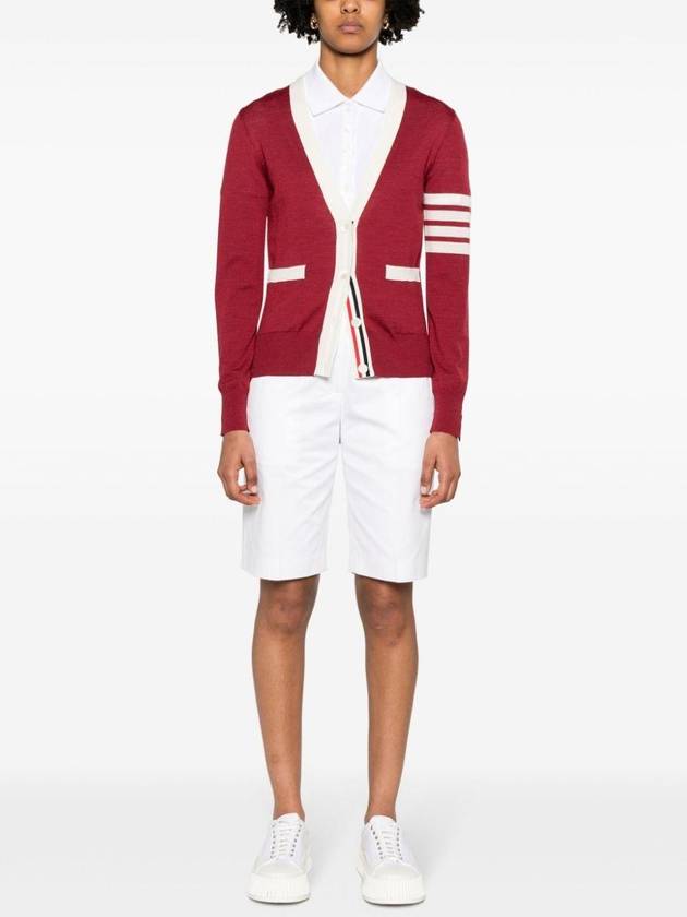 Fine Merino Wool 4 Bar Relaxed Fit Cardigan Red - THOM BROWNE - BALAAN 3