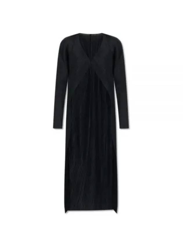 Pleated Open Front Long Cardigan Black - ISSEY MIYAKE - BALAAN 2