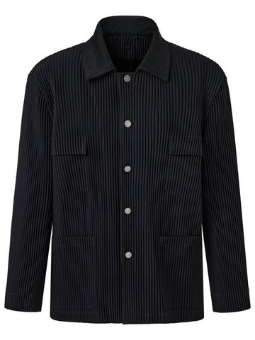 Men s collar color combination liner pleated work jacket black - MONPLISSE - BALAAN 1