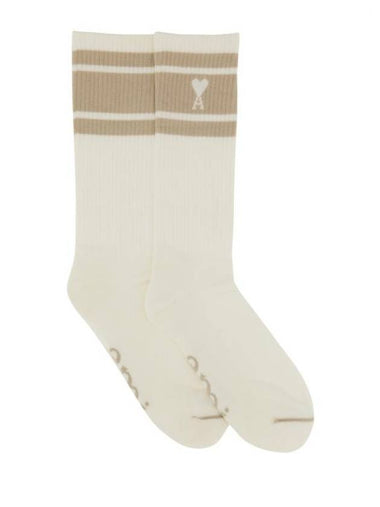 ADC Stripe Heart Logo Socks Beige - AMI - BALAAN 1