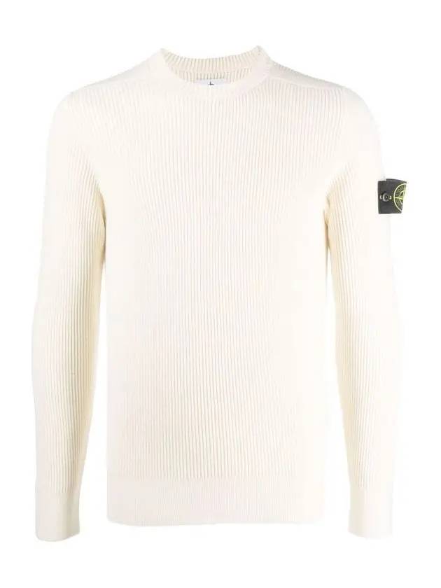 Full Rib Pure Wool Crewneck Knit Top Off White - STONE ISLAND - BALAAN 2