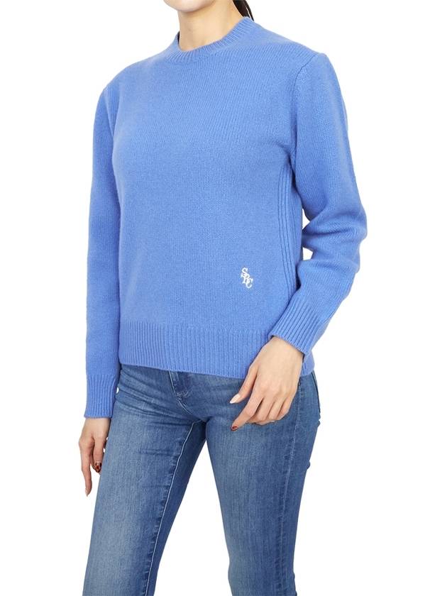 Embroidered Logo Crew Neck Wool Knit Top Blue - SPORTY & RICH - BALAAN 6