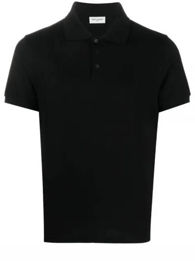 Men's Monogram Cotton Short Sleeve Polo Shirt Black - SAINT LAURENT - BALAAN 2