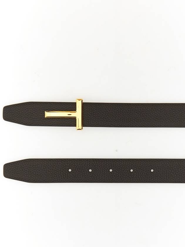 T Logo Reversible Leather Belt Black Brown - TOM FORD - BALAAN 7