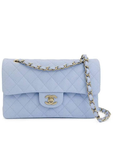 Classic small pastel blue champagne gold caviar 4ET0399 - CHANEL - BALAAN 1