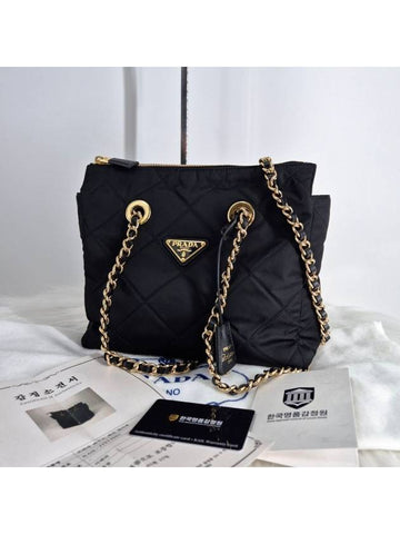 Re nylon triangle logo chain shoulder bag black 1bg468 - PRADA - BALAAN 1