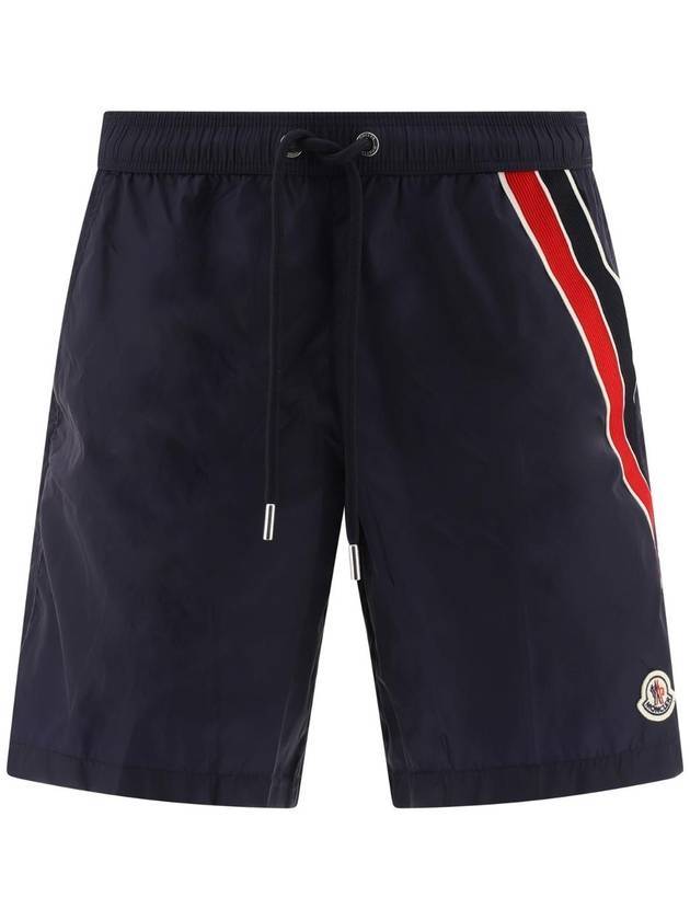 Tricolor Trim Swim Shorts Night Blue - MONCLER - BALAAN 1