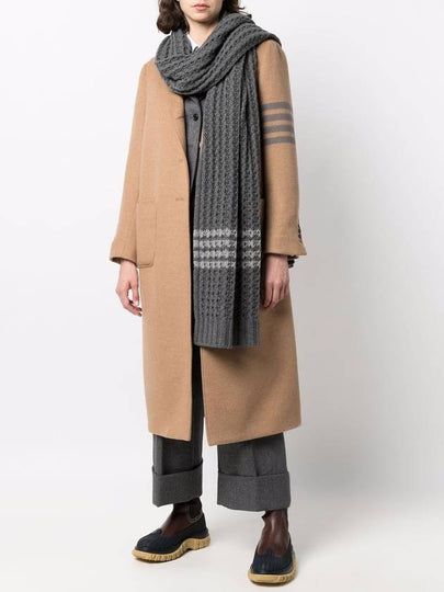 Merino Wool Chunky Pointelle 4 Bar Muffler Medium Grey - THOM BROWNE - BALAAN 2