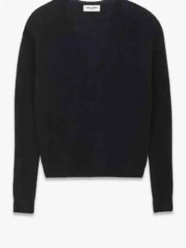 V-Neck Wool Knit Top Black - SAINT LAURENT - BALAAN 2