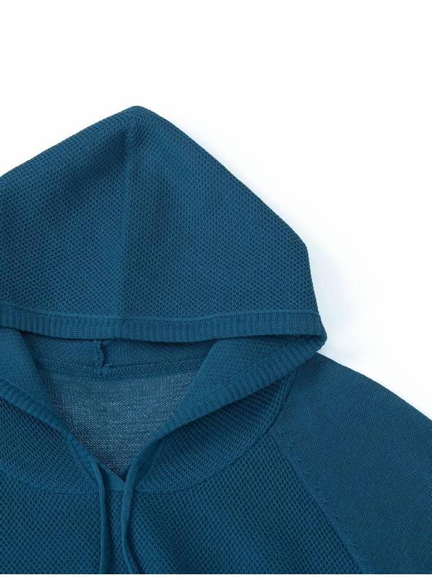 Eyelet Hooded Knit Top Teal Blue - CALLAITE - BALAAN 3