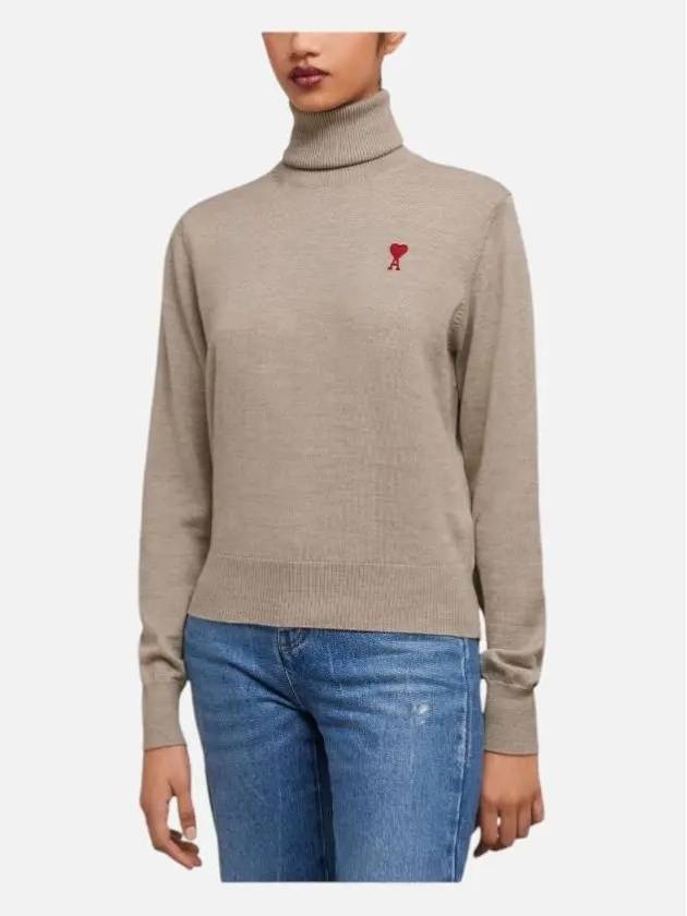 Small Heart Logo Turtleneck Beige - AMI - BALAAN 4