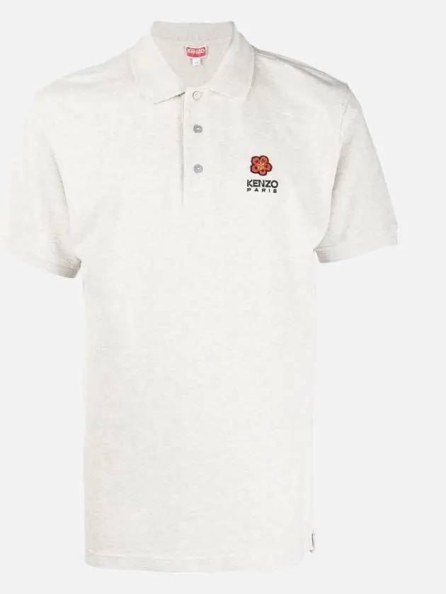 Boke Flower Embroidered Cotton Polo Shirt Pale Grey - KENZO - BALAAN 2