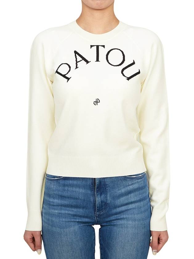 Embroidered Logo Wool Knit Top White - PATOU - BALAAN 4