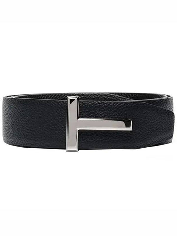 Reversible Icon T Buckle Belt Black Silver - TOM FORD - BALAAN.