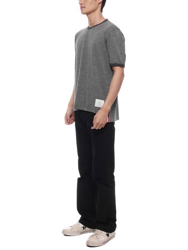 Ringer Wool Jersey Short Sleeve T-Shirt Grey - THOM BROWNE - BALAAN 5