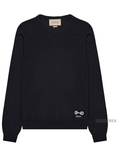 Embroidered Logo Wool Knit Top Black - GUCCI - BALAAN 2