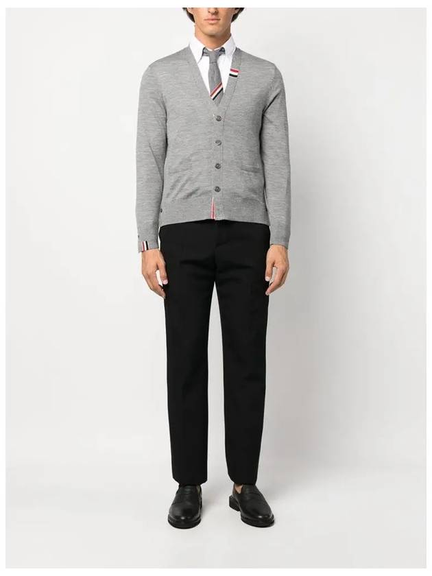 Men's Jersey Stitch V-Neck Cardigan Light Grey - THOM BROWNE - BALAAN 4