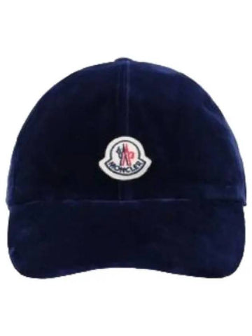 Logo Patch Velvet Ball Cap Dark Blue Hat - MONCLER - BALAAN 1