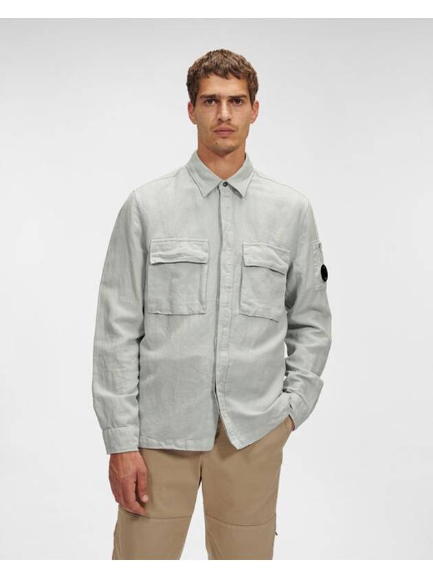 Broken Cotton Linen Lens Button Long-Sleeve Shirt Grey - CP COMPANY - BALAAN 3