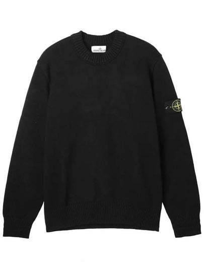 Round Neck Wappen Organic Knit Top Black - STONE ISLAND - BALAAN 2