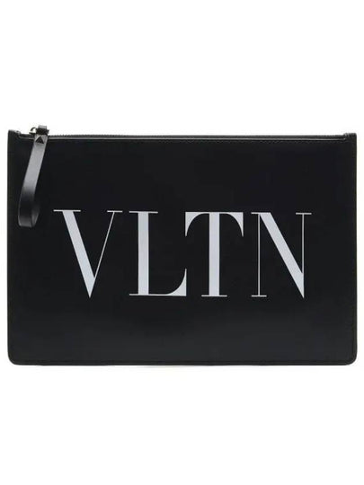 VLTN Logo Leather Clutch Bag Black - VALENTINO - BALAAN 2