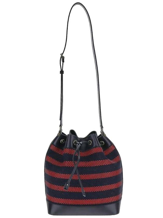 Canvas Braided Leather Bucket Bag Marine - SAINT LAURENT - BALAAN 1