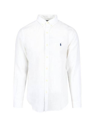 Embroidered Pony Linen Long Sleeve Shirt White - POLO RALPH LAUREN - BALAAN 2