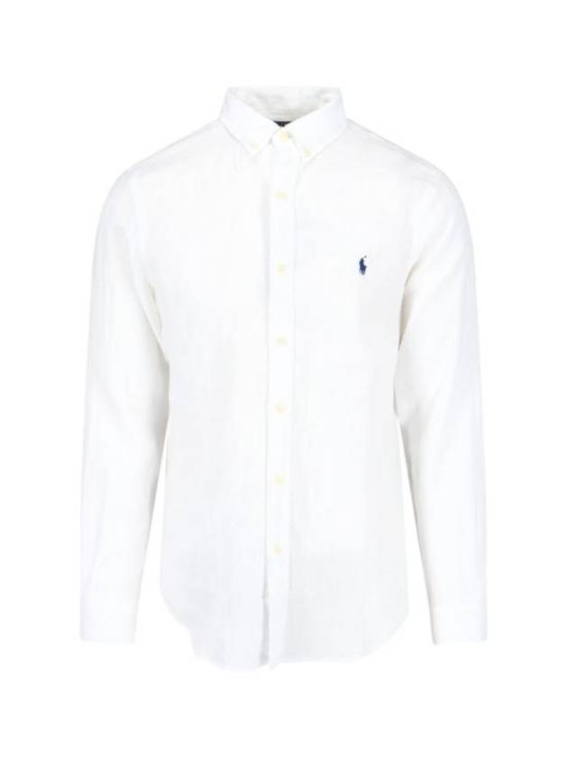 Embroidered Pony Linen Long Sleeve Shirt White - POLO RALPH LAUREN - BALAAN 2